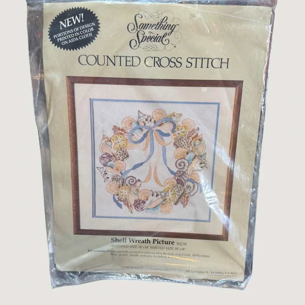 Vintage Candamar Something Special Shell Wreath Cross Stitch Kit 50235 New